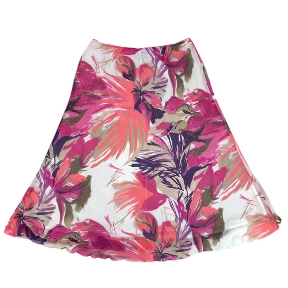 Tribal Pink Floral Patterned Lined Midi Skirt, 12 - Picture 11 of 16